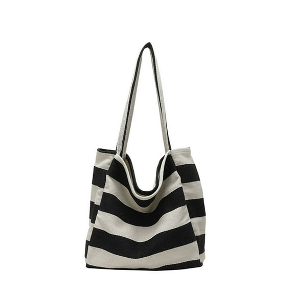CHUMUD Striped Canvas Tote Handbag for Women Vertical Stripe Large Capacity Shoulder Bag for Shopping Travel