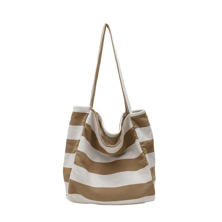CHUMUD Striped Canvas Tote Handbag for Women Vertical Stripe Large