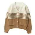 thumbnail image 1 of Striped Cardigan Sweater Kids Girls Casual Button Down Cardigans with Pockets Boys Fall V Neck Knit Sweaters Coffee, 11 Y, 1 of 7