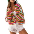 thumbnail image 1 of Striped Cardigan Sweater for Women Long Sleeve Chunky Knitted Coat Hot Pink S, 1 of 6