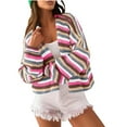 thumbnail image 1 of Striped Cardigan Sweater for Women Long Sleeve Chunky Knitted Coat Pink XL, 1 of 6