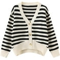 thumbnail image 1 of Striped Cardigan for Women Long Sleeve Striped Sweater Button Knitted Open(Uniform Size), 1 of 6