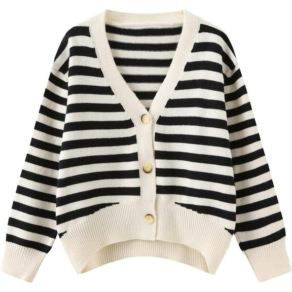 Striped Cardigan for Women Long Sleeve Striped Sweater Button Knitted Open(Uniform Size)