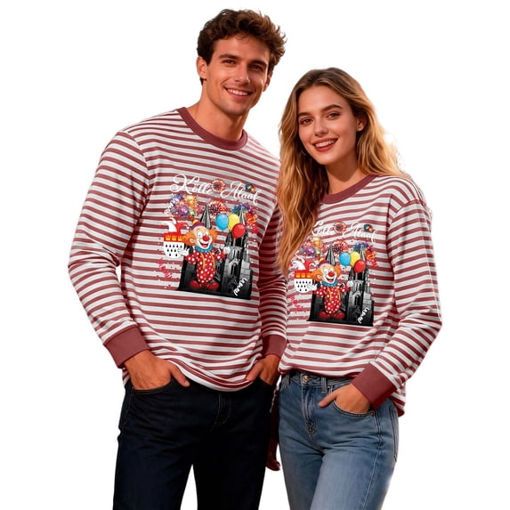 Striped Casual Print Sweatshirt Crewneck Pullover Top Long Sleeve Hoodless Shirt Soft Comfortable Tunic Blouse,Brick Red,XXXL