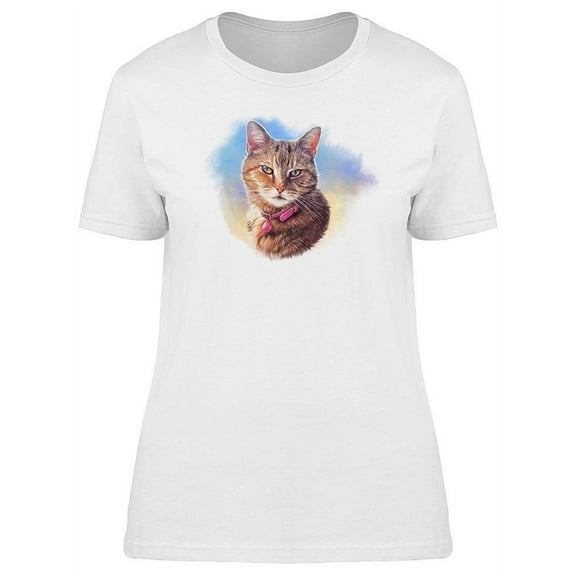 Striped Cat Pet Art T-Shirt Women -Image by Shutterstock, Female Large
