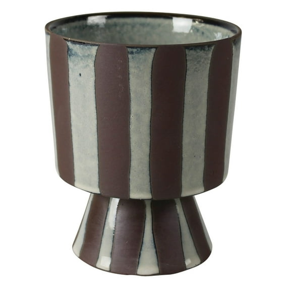 Striped Ceramic Vase with Flared Base, Brown and Off White- Saltoro Sherpi