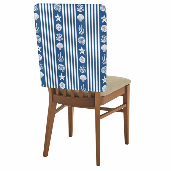Striped Chair Back Covers Set of 4 Ocean Navy Blue Starfish Shell Jellyfish Coral Removable Dining Chair Slipcovers Washable Seat Protector for Restaurant Party Banquet Kichen Decor