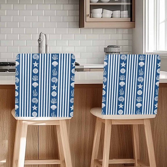 Striped Chair Covers Set of 4 Ocean Navy Blue Starfish Shell Jellyfish Coral Chair Back Covers Stretch Removable Washable Slipcovers Protector for Dining Room Kitchen Party Decor