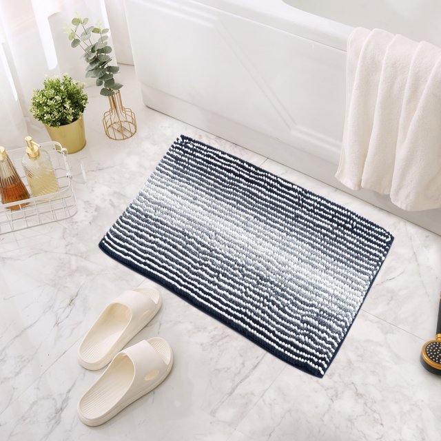 Striped Chenille Bathroom Rug, Extra Soft Absorbent Bath Mat, AntiSlip