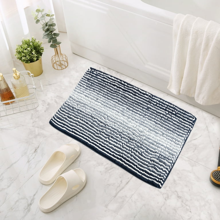 HUFTGOLD Striped Chenille Bathroom Rug, Extra Soft Absorbent Bath Mat, Anti-Slip Indoor Mat Machine Washable, Blue, 16 inchx24 inch, Size: 16 inch x 24 inch