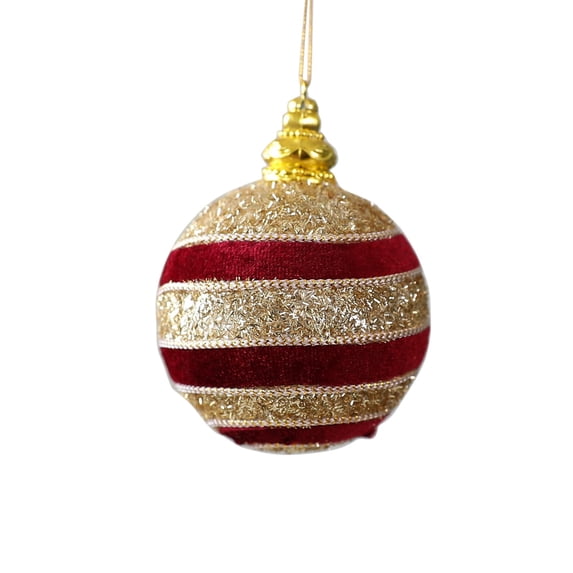 Striped Christmas Ball Ornament, 3.9x2.9x2.9in Foam Hanging Decor, Elegant Red Gold Glossy Finish, for Christmas Tree Holiday Display