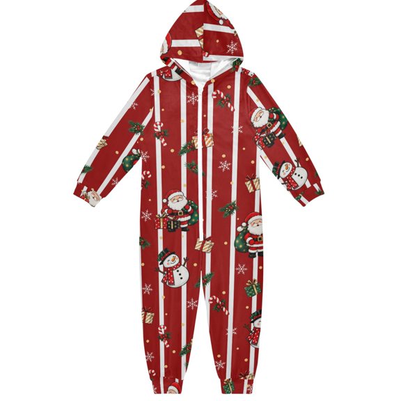 Striped Christmas Boys & Girls Hooded One-Piece Pajamas Warm Crystal velvet Hooded Long Sleeve Loungewear Jumpsuit Unisex