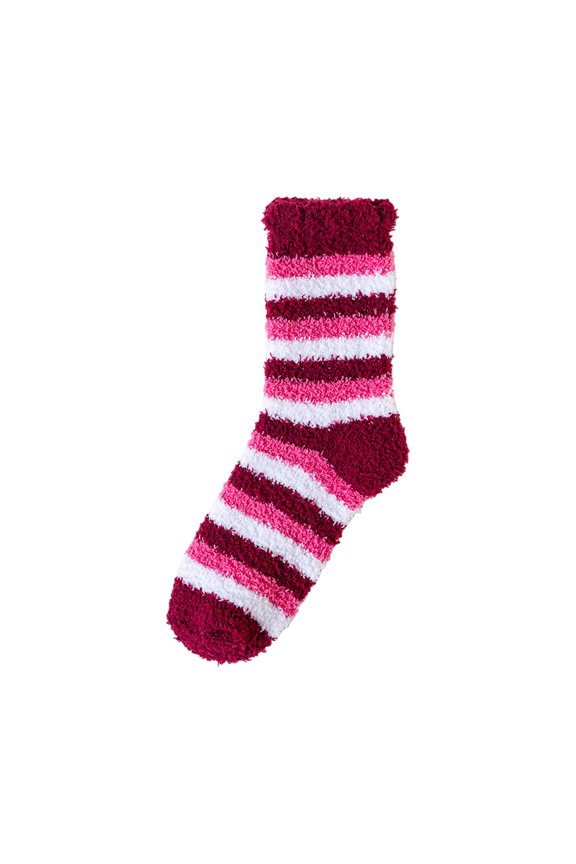 Striped Christmas Fuzzy Socks for Women Men, Soft Cozy Warm Plush Crew Socks with Elk Pattern, Fluffy Knitted Indoor Home Socks, Neutral Holiday Winter Gift for Couples Family Wine