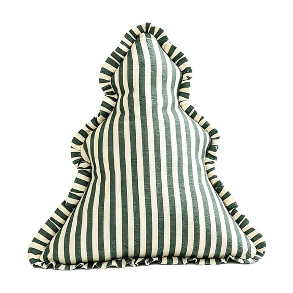 Striped Christmas Tree Throw Pillow 14.6 In Ruffled Shaped Cushion Green