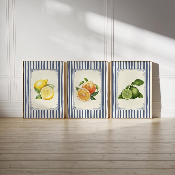 Striped Citrus Kitchen, French Farmhouse, Nancy Meyers Aesthetic Poster Printed Poster, Poster Only