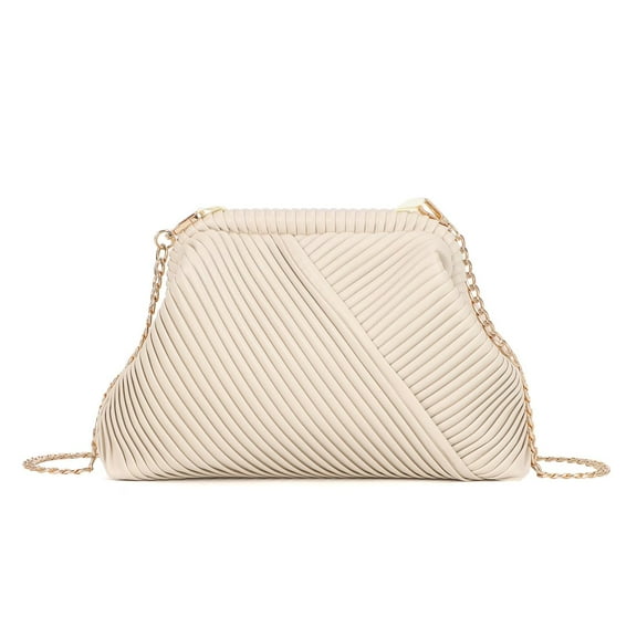 Striped Clutch Purse for Women Ruched Leather Evening Bag Small Handbag Purse Cloud Dumpling Bag with Chain