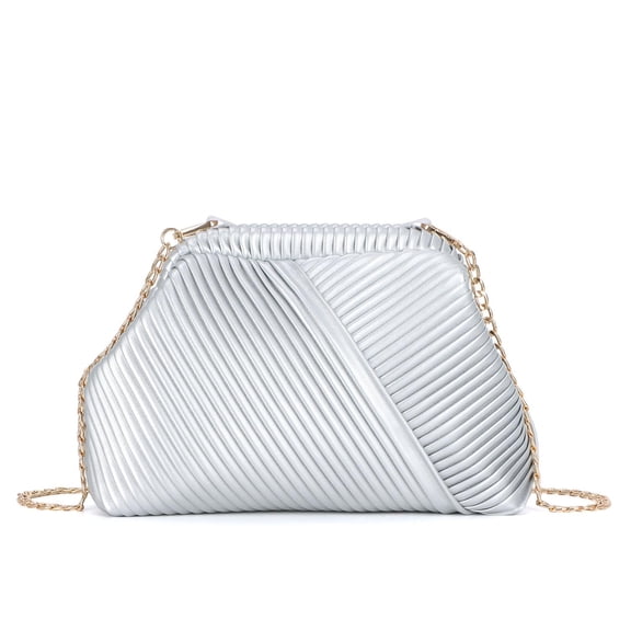 Striped Clutch Purse for Women Ruched Leather Evening Bag Small Handbag Purse Cloud Dumpling Bag with Chain