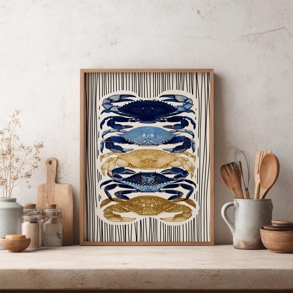 Striped Coastal Crab Nautical Bathroom Poster Unframed Paper Print