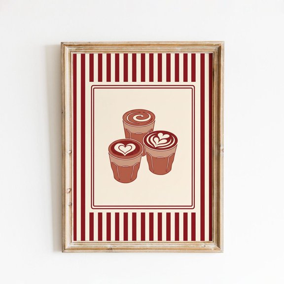 Striped Coffee Trio Cafe Wall Decor Unframed Paper Print