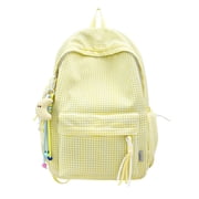 Striped College Daypack for Women, Lightweight Laptop Backpack with Pendant, Cute Travel Rucksack for Campus Yellow