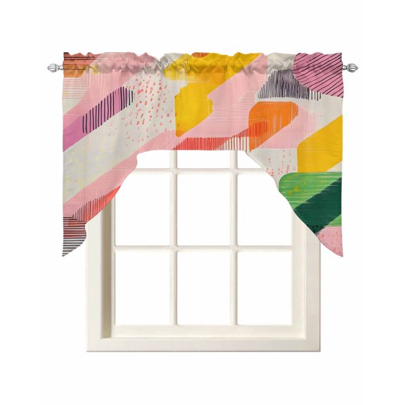 Striped Color Block Kitchen Swag Valances for Windows, Abstract Minimalist Contemporary Swag Valances Curtains for Living Room, Rod Pocket Window Treatments for Bathroom, Bedroom, Cafe, 56"x36"