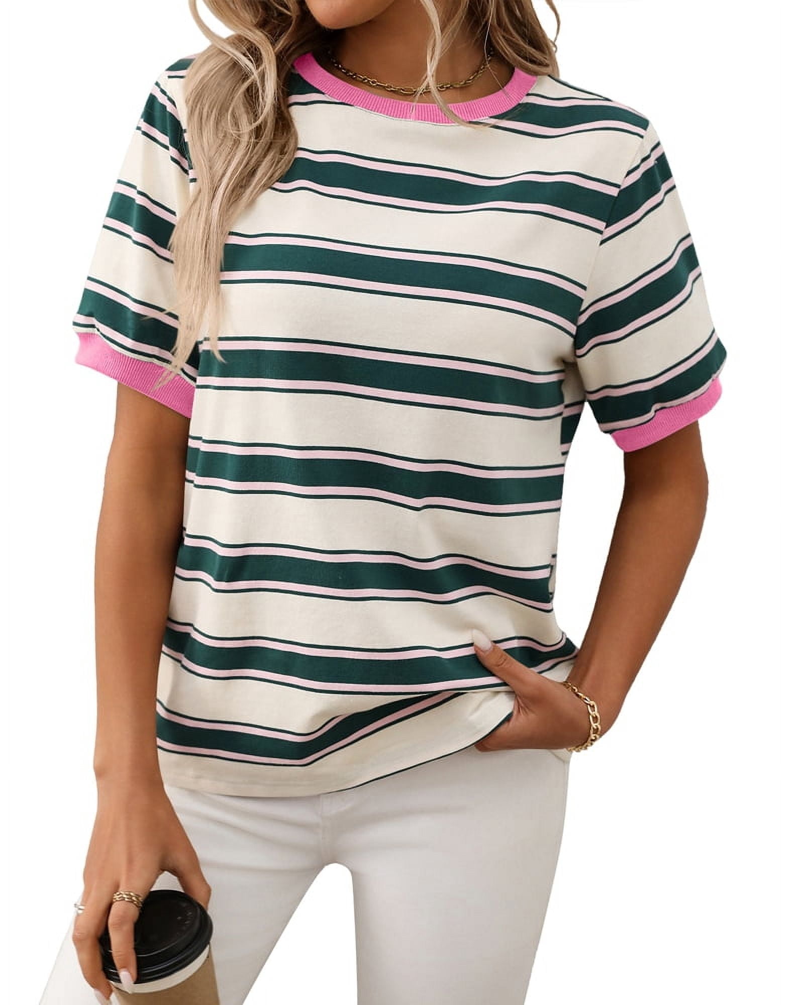 T-shirt Fille PINKY Manches Courtes Noir à Motif Floral Et Rayures - Taille XL 16