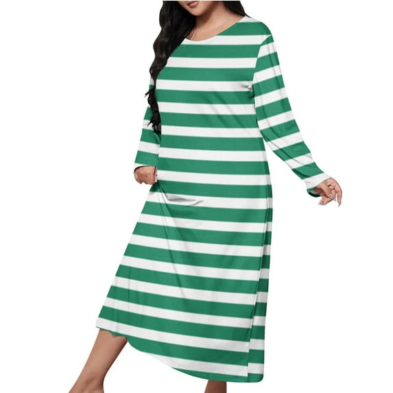 Striped Color Block Spa Robe for Women's Relaxed Fit Pajamas Plush Soft Long Sleeve Long Bathrobe Comfort Casual Pullover Sweater Blouses Nightdress Loungewear