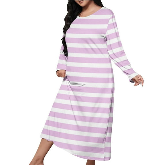 Striped Color Block Spa Robe for Women's Relaxed Fit Pajamas Plush Soft Long Sleeve Long Bathrobe Comfort Casual Pullover Sweater Blouses Nightdress Loungewear