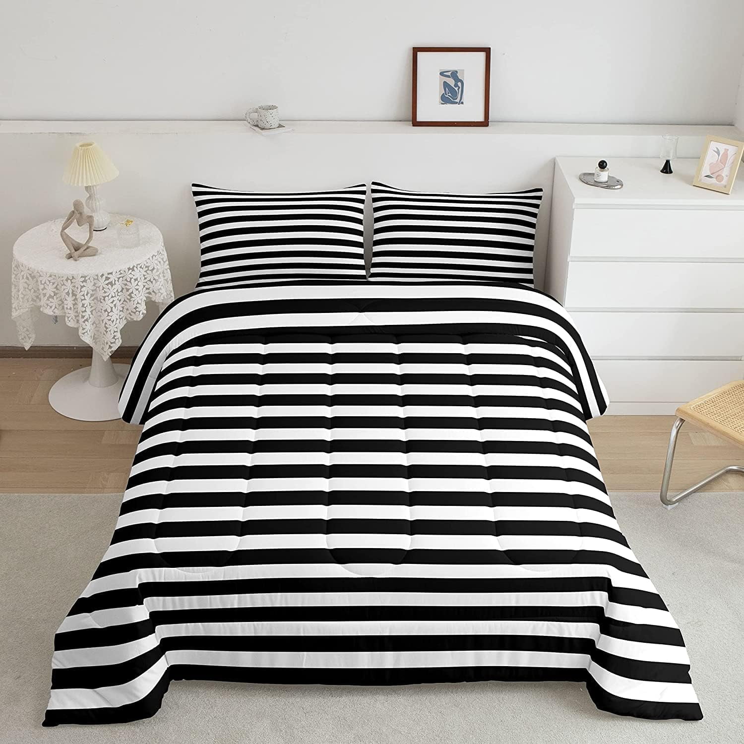 Black and white striped comforter queen deals