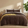 thumbnail image 1 of Brown Striped Comforter Set Queen Size Soft Velvet Feel Plush Bedding Set 3 Pcs Modern Stripes Pattern Queen Size Bed Set for All Seasons 1 Comforter 2 Pillowcases 250g Microfi, 1 of 9