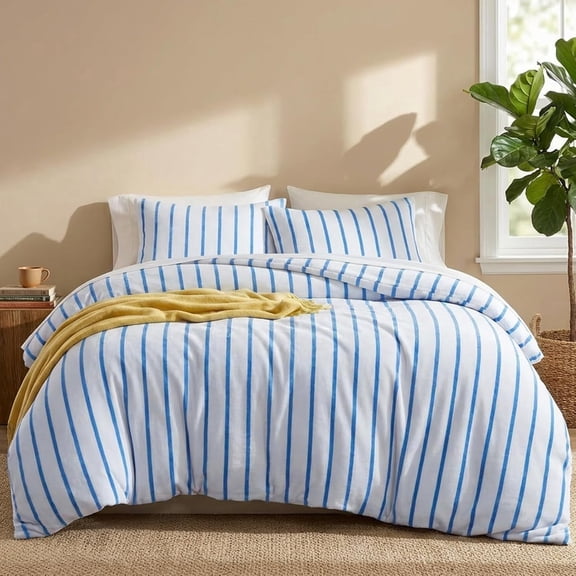 Blue Striped Comforter Set Queen Size Striped Bedding Set Soft Velvet Feel Plush Bedding 3 Pcs Modern Stripes Pattern Queen Size Bed Set for All Seasons 1 Comforter 2 Pillowcases