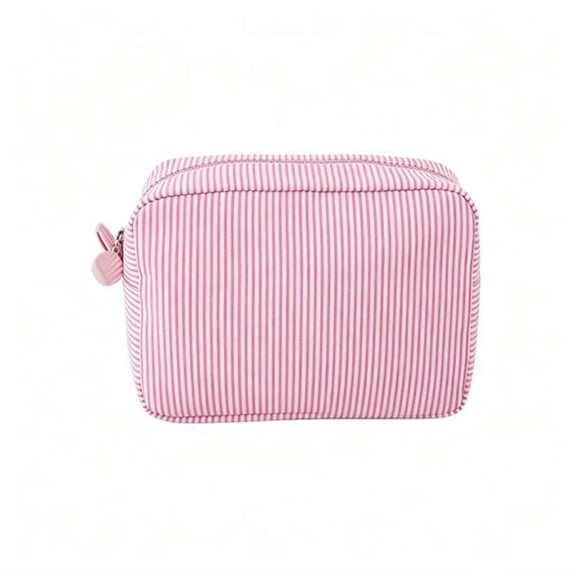 Striped Cosmetic Makeup Bag, Portable Quilted Cosmetic Bags,Soft Padded Polyester Travel Toiletry Organizer Pouch, Large Capacity Zipper Makeup Storage Case, for Cosmetics Storage