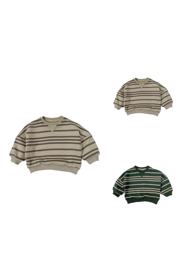 Striped Cotton Long Sleeve Crewneck Sweatshirt for Toddlers & Kids 1-7 Years – Unisex Loose Pullover Top for Boys and Girls
