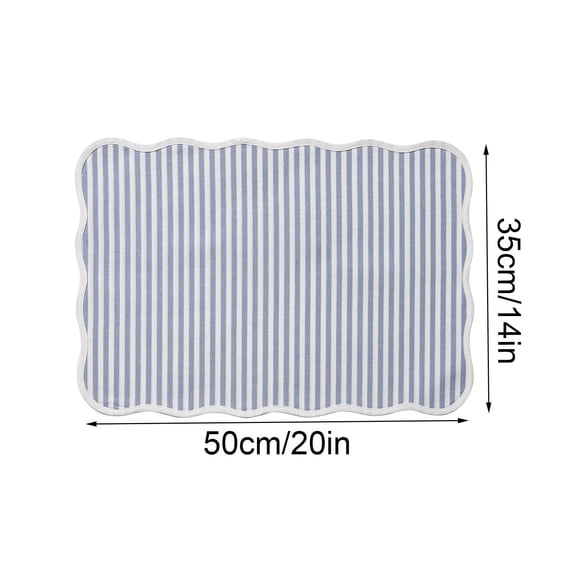 Striped Cotton Scallop Edge Placemat, 20x14 Inch Breathable Washable Heat Insulation Woven Fabric for daily dining table, kitchen counter, coffee bar and household meal anti scald protection