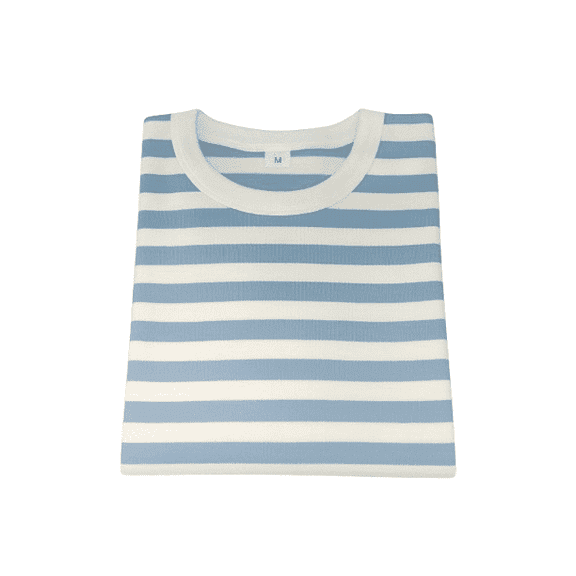 Children's Cotton T-Shirt, Striped T-Shirt, Baby Blue and White - 5T