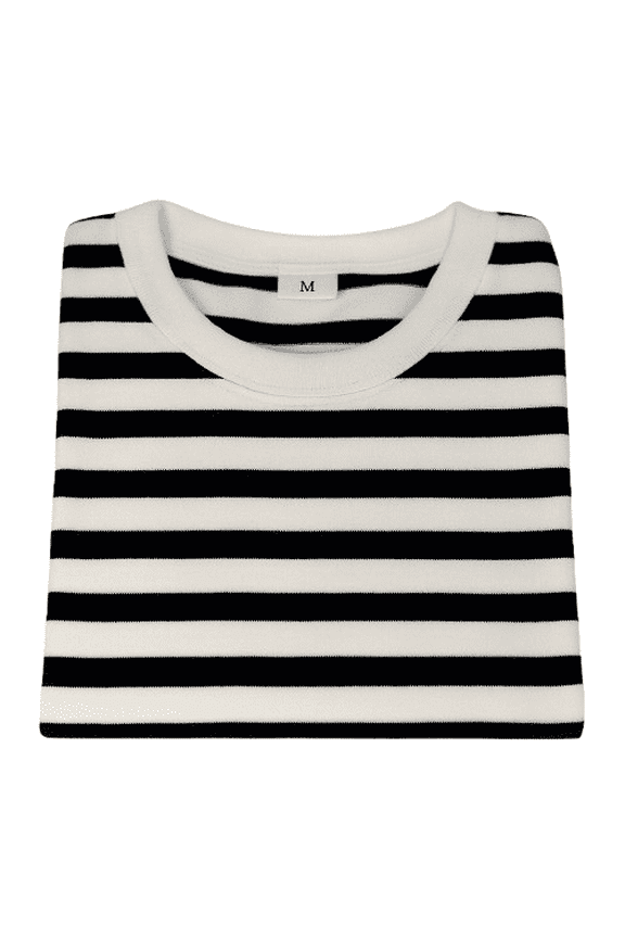 Striped Cotton T-Shirt, Striped T-Shirt, Black and White- Small