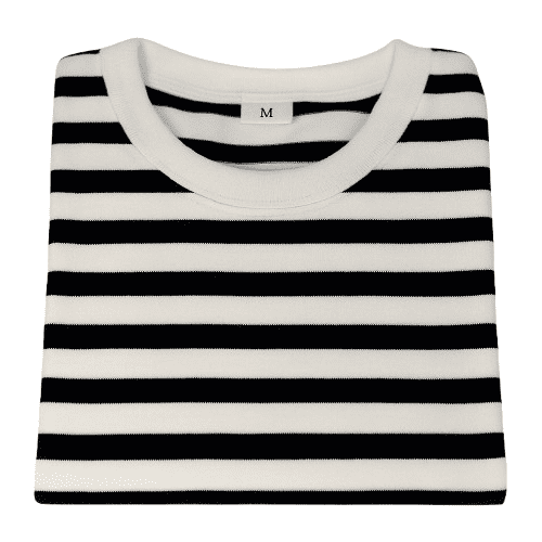 Striped Cotton T-Shirt, Striped T-Shirt, Black and White- Small