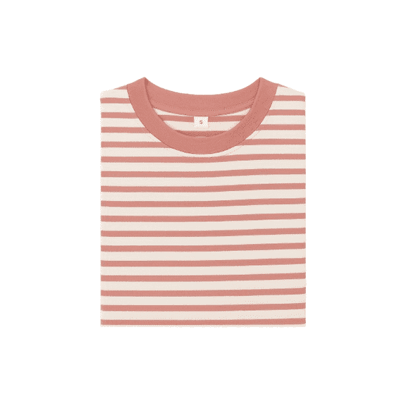 Children's Cotton T-Shirt, Striped T-Shirt, Rose and Beige - 4T