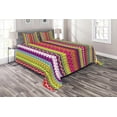 thumbnail image 1 of Striped Coverlet Set Queen Size, Vertical Lines Bound Striped Mix Shapes with Ethnic Influences Vintage Vivid Graphic, Quilted 3 Piece Decor Bedspread Set with 2 Pillow Shams, Multi, by Ambesonne, 1 of 2