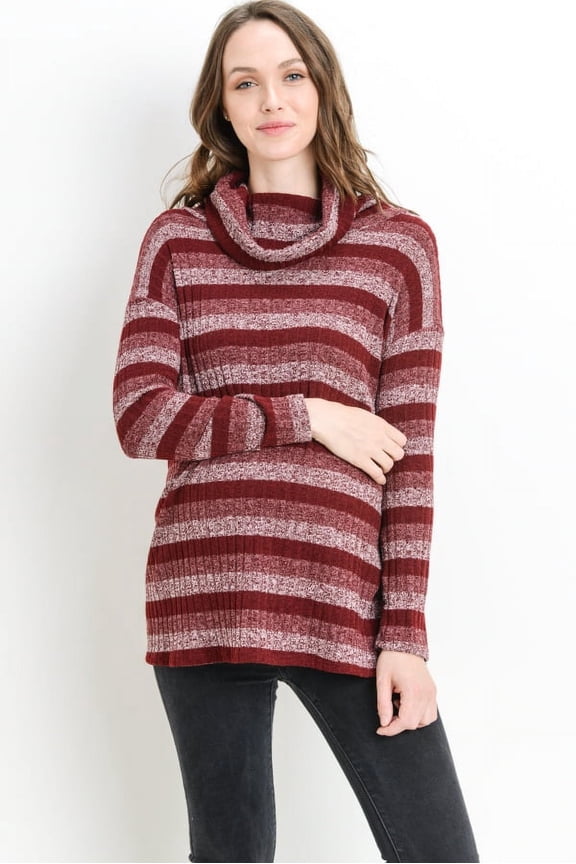 Striped Cowl Neck Maternity Nursing Knit Top