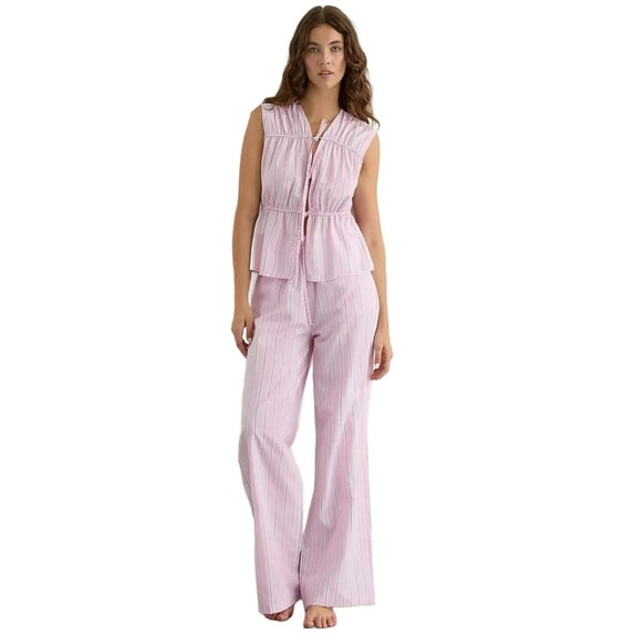 Striped Crew Neck Blouse with Bow