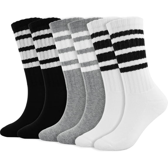 Striped Crew Socks Women - Retro Novelty Socks - Stretchy Casual Athletic Cotton Sock Size 5-11