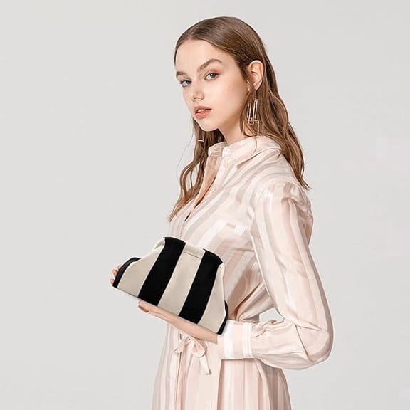 Striped Crochet Clutch Bag For Women, Soft Woven Knit Evening Handbag, Large Capacity Casual Pouch Purse