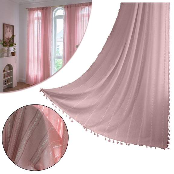 Striped Curtains 132 * 244 Polyester Curtains Color:Pink Material:Cloth