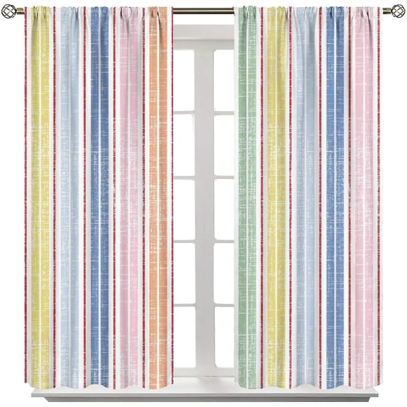 Striped Curtains, Abstract Colourful Streaks Line Repeating Pastel Pattern Window Treatments, Rod Pocket Thermal Insulated Drapes 2 Panels Set for Bedroom Living Room, 72" W X 63" L