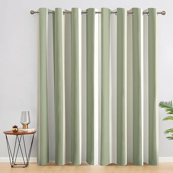 Striped Curtains for Living Room, Sage Green Blackout Curtains for Bedroom - Vertical Stripe Decor Window Curtains, Grommet Drapes 26"W x 63"L (Pack of 2)