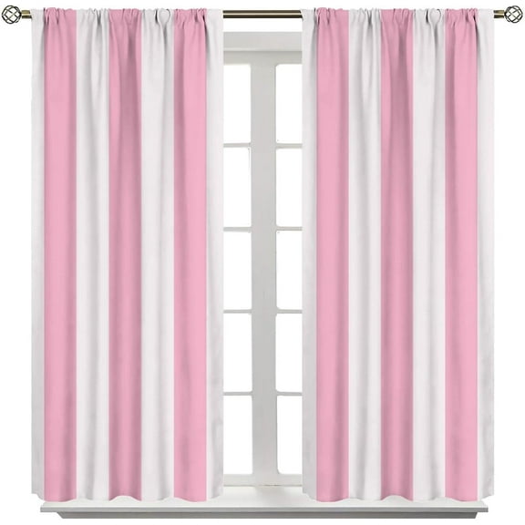 Striped Curtains, Vertical Pink White Stripe Pattern Window Treatments, Rod Pocket Thermal Insulated Drapes 2 Panels Set for Bedroom Living Room Classroom, 52" W X 84" L