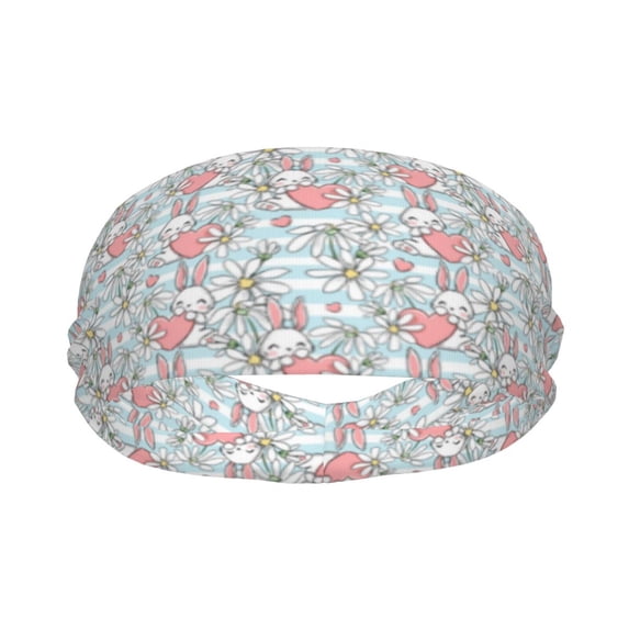 Striped Cute Cartoon Rabbit Flower Sports Headband for Women Men, Running Headband Sweat Bands for Cycling, Yoga, Spa, Athleti, Workout - Moisture Wicking Hairband