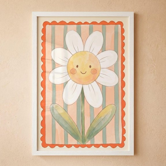 Striped Daisy Flower Smiley Floral Wall Decor Unframed Paper Print