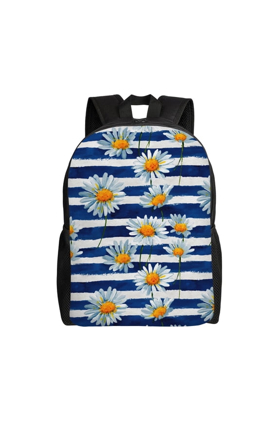 Striped Daisy Garden Backpack with 15 Inch Laptop Compartment,Water-Resistant Daypack, Large Capacity Backpack with Adjustable Breathable Shoulder Straps for Daily Use Travel Gym